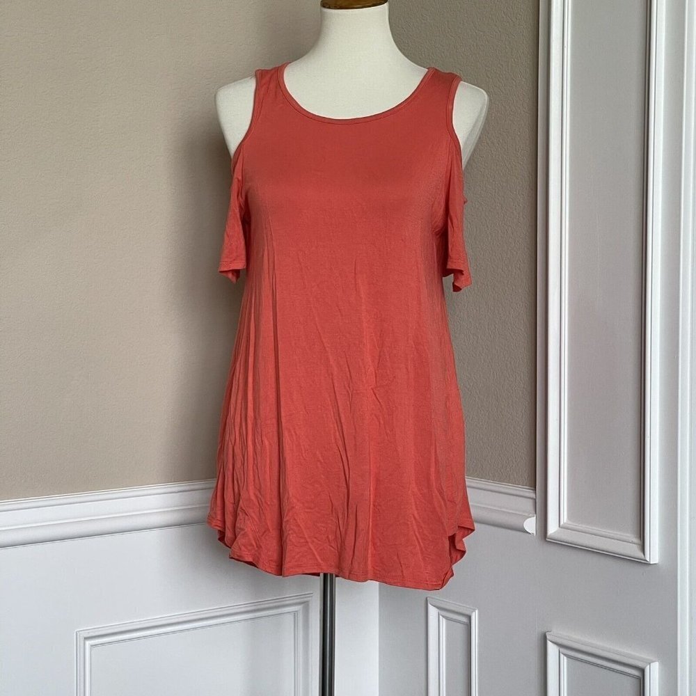 Hailey & Co Womens Small Coral Short Sleeve Blouse Shirt Top Cold Shoulder Tunic
